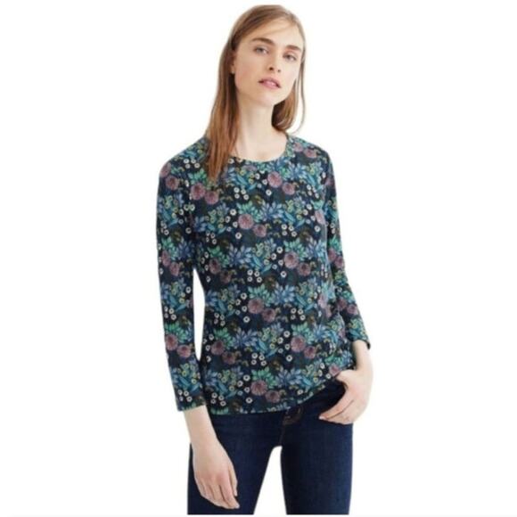 J Crew x Abigail Borg Size L Prairie Moonlight 3/4 Sleeve Tee Floral Print Top - Picture 1 of 5